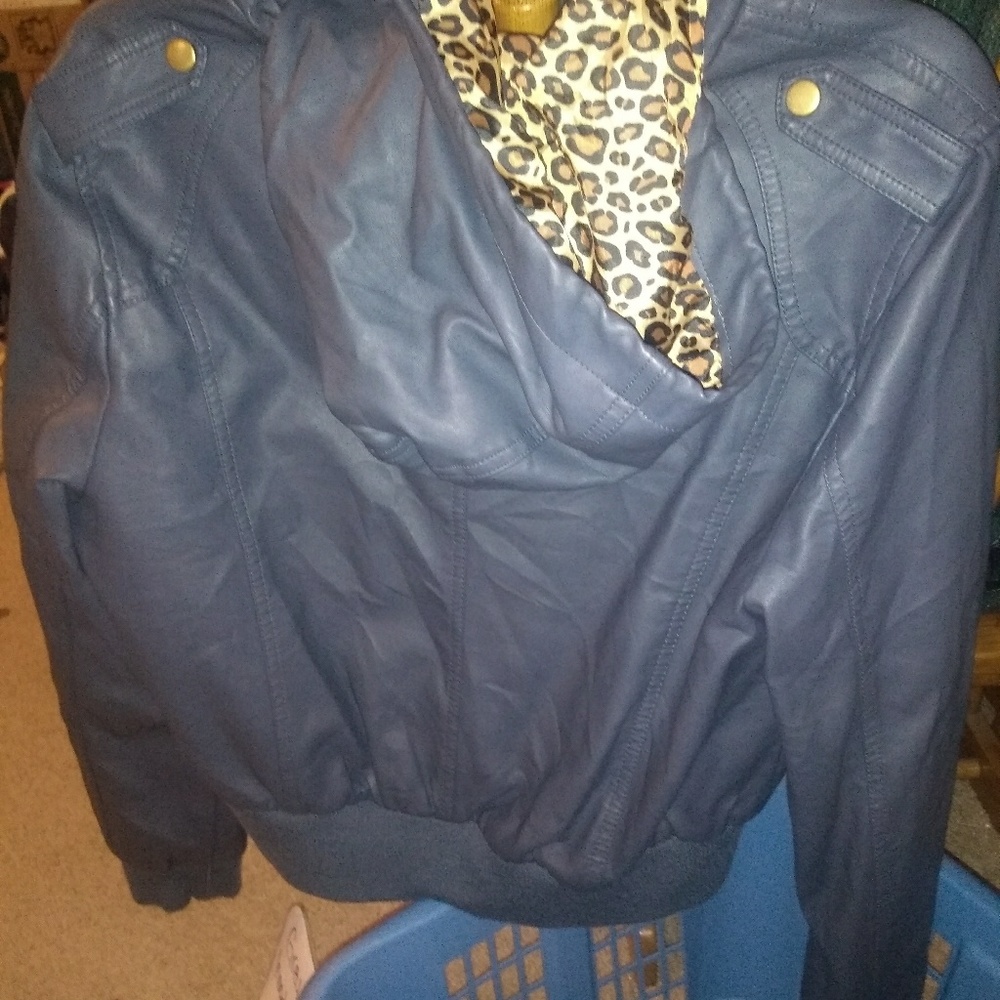 Grey bomber leather like jacket